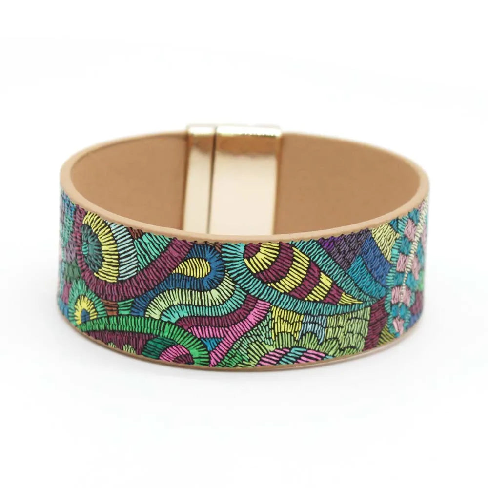 Ethnic Leather Wrap Bracelet | Women's Unique Jewellery-Green-Nora Luxe