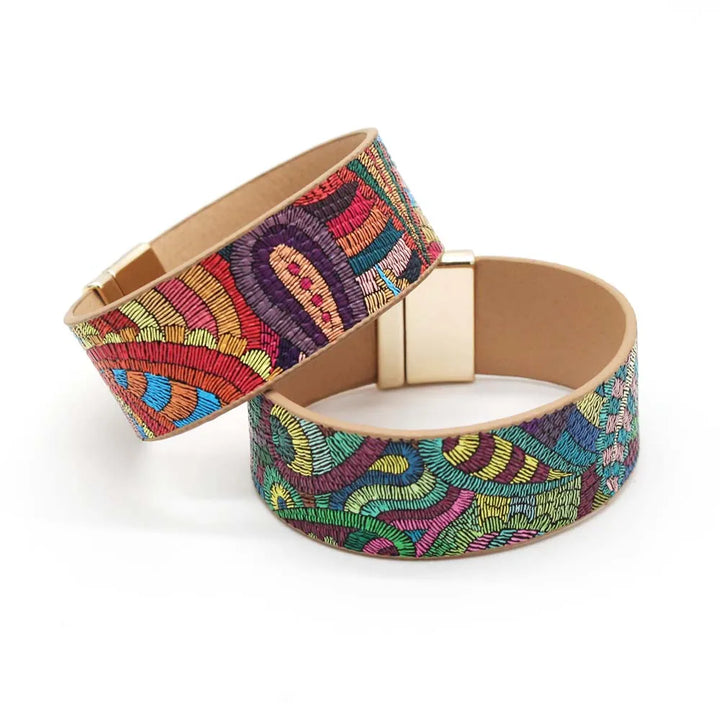 Ethnic Leather Wrap Bracelet | Women's Unique Jewellery-Red-Nora Luxe