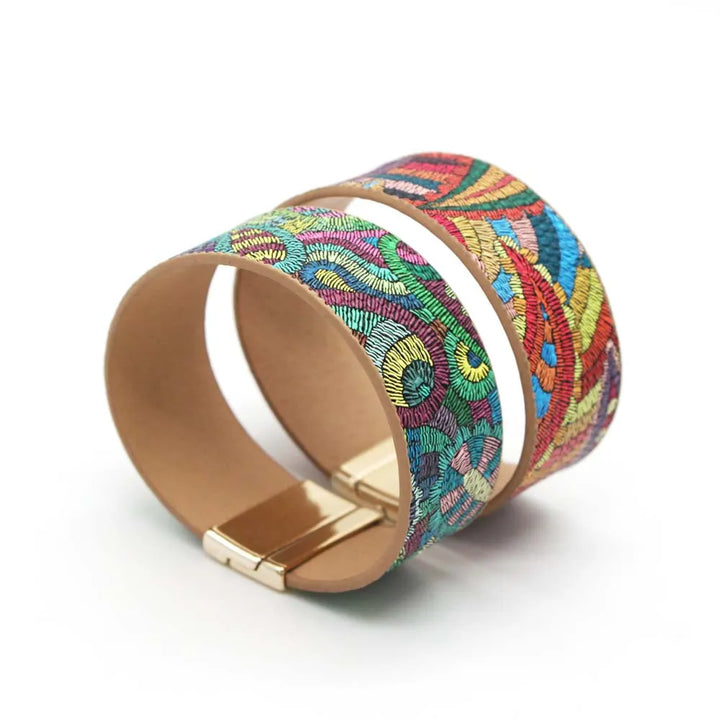 Ethnic Leather Wrap Bracelet | Women's Unique Jewellery-Red-Nora Luxe