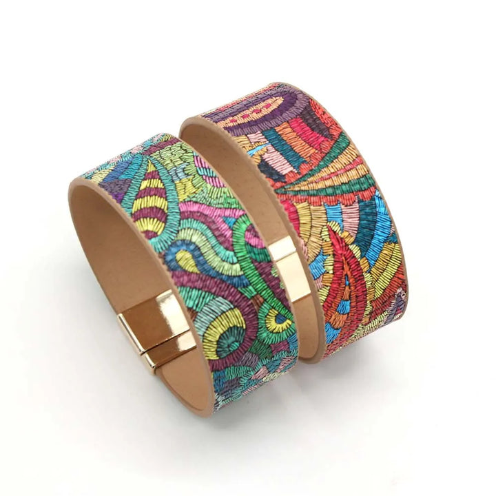 Ethnic Leather Wrap Bracelet | Women's Unique Jewellery-Red-Nora Luxe