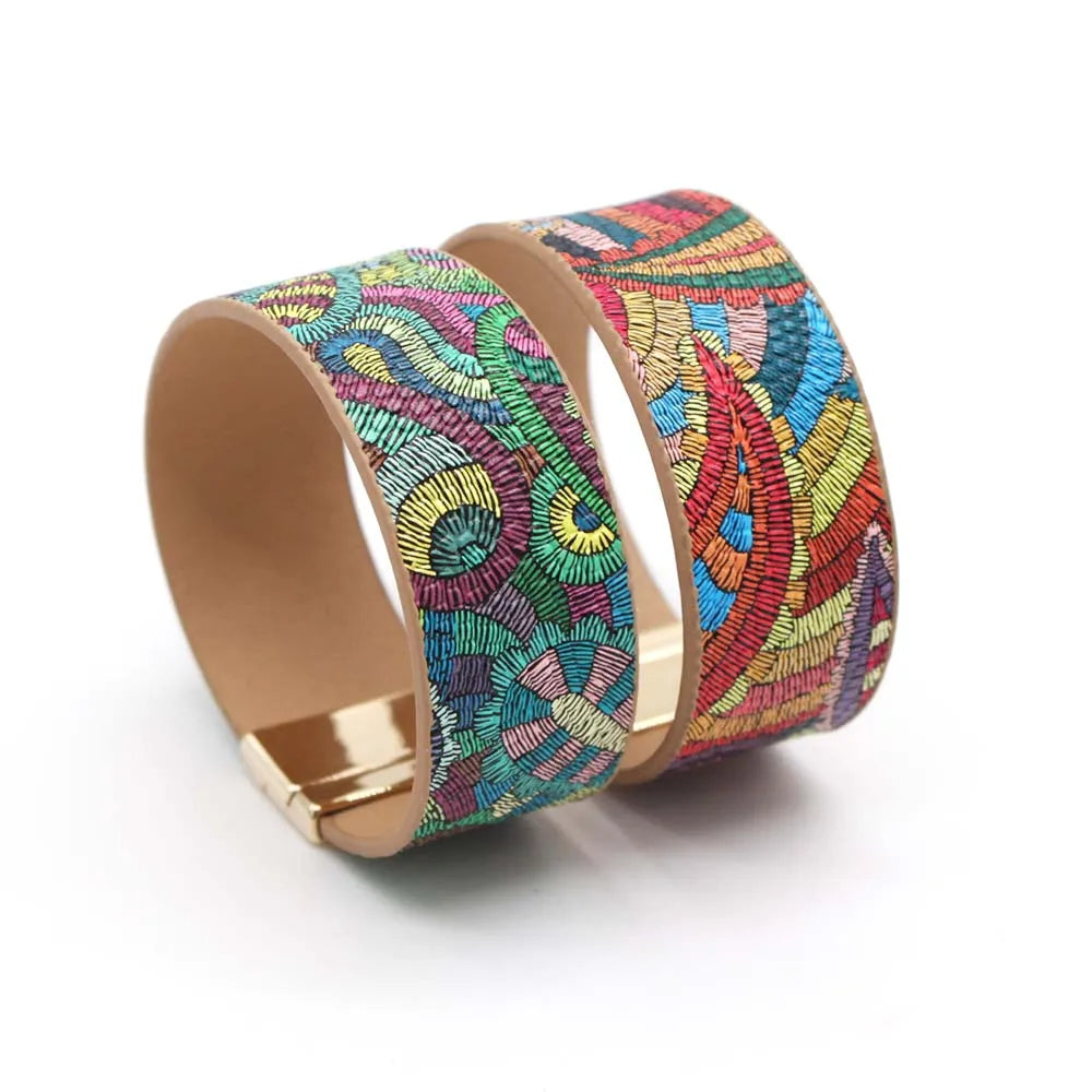 Ethnic Leather Wrap Bracelet | Women's Unique Jewellery-Red-Nora Luxe