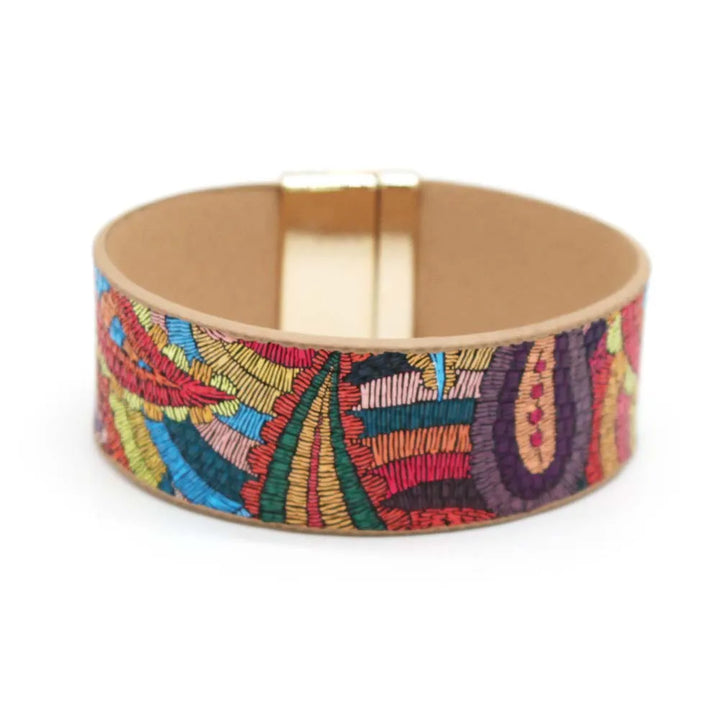 Ethnic Leather Wrap Bracelet | Women's Unique Jewellery-Red-Nora Luxe