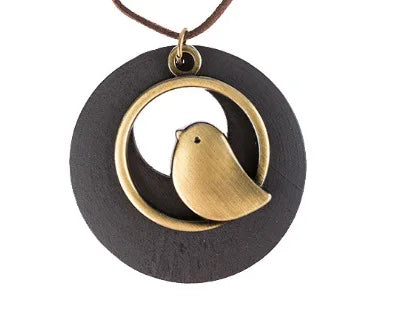 Ethnic Wooden Bird Necklace | Unique Design-BLACK-Nora Luxe