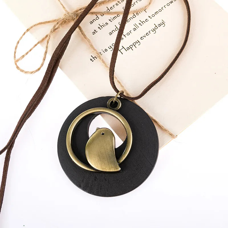 Ethnic Wooden Bird Necklace | Unique Design-GREEN-Nora Luxe