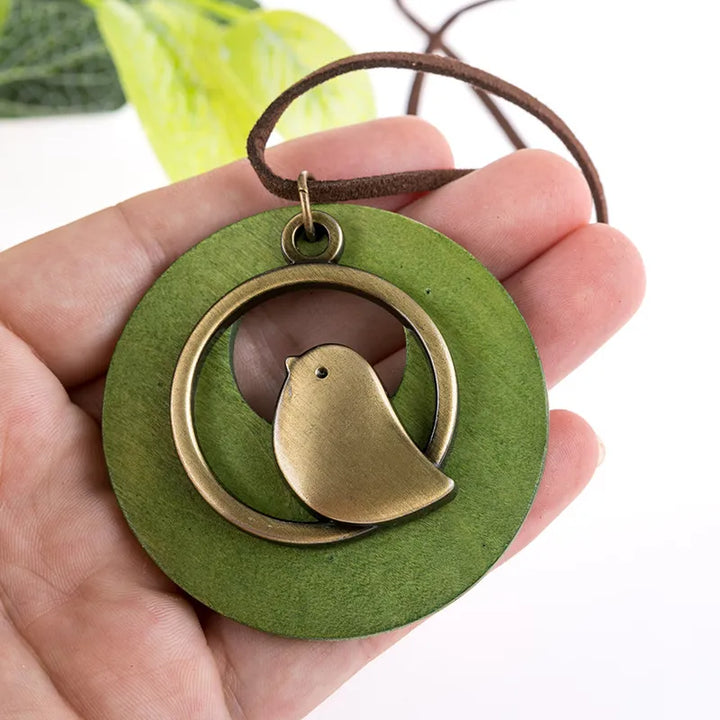 Ethnic Wooden Bird Necklace | Unique Design-GREEN-Nora Luxe