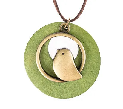 Ethnic Wooden Bird Necklace | Unique Design-GREEN-Nora Luxe