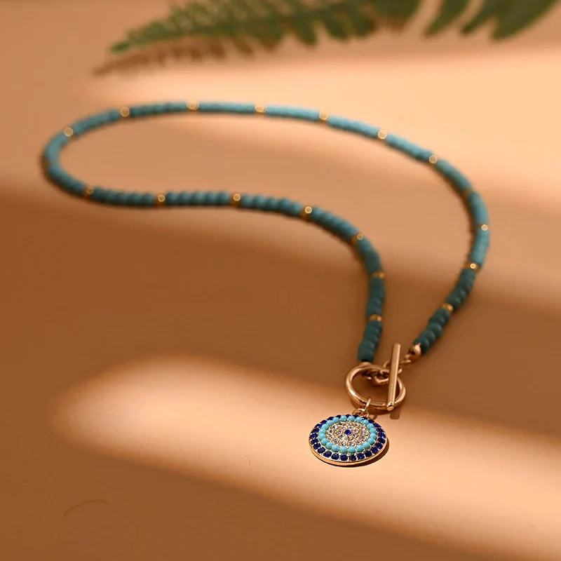 Evil Eye Pearl Choker Necklace | Protection and Style-BLUE 1-Nora Luxe