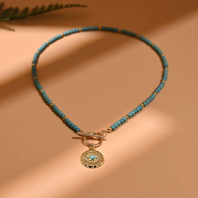 Evil Eye Pearl Choker Necklace | Protection and Style-BLUE 3-Nora Luxe