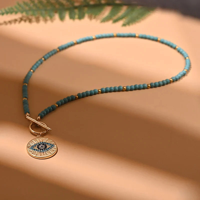 Evil Eye Pearl Choker Necklace | Protection and Style-BLUE 6-Nora Luxe