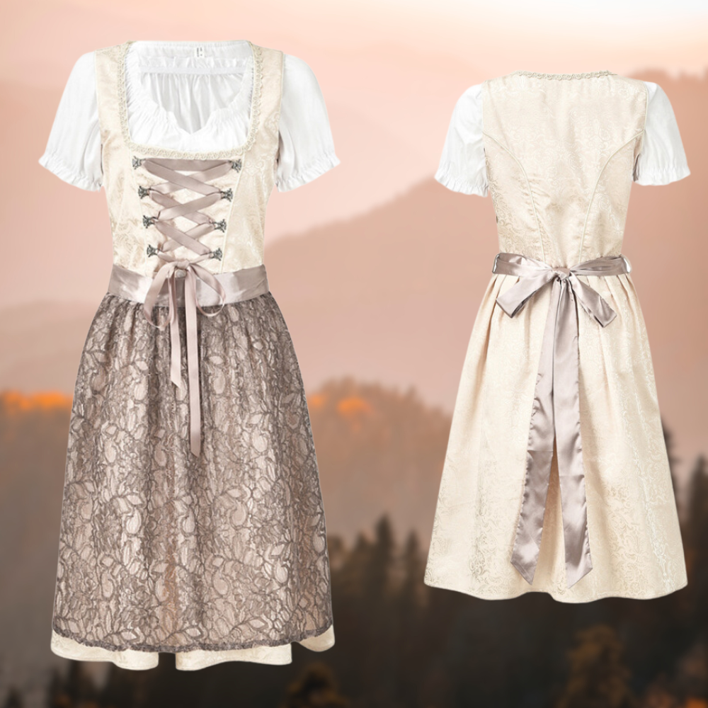 Exclusive traditional ladies' costume with apron and blouse - EdelTrachten-Beige/Cream-XS-Nora Luxe