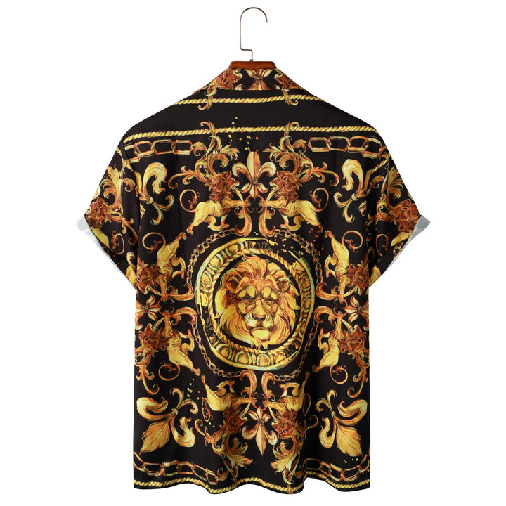 Expressive men's short-sleeved shirt with baroque pattern & lion motif – Dante-M-Nora Luxe