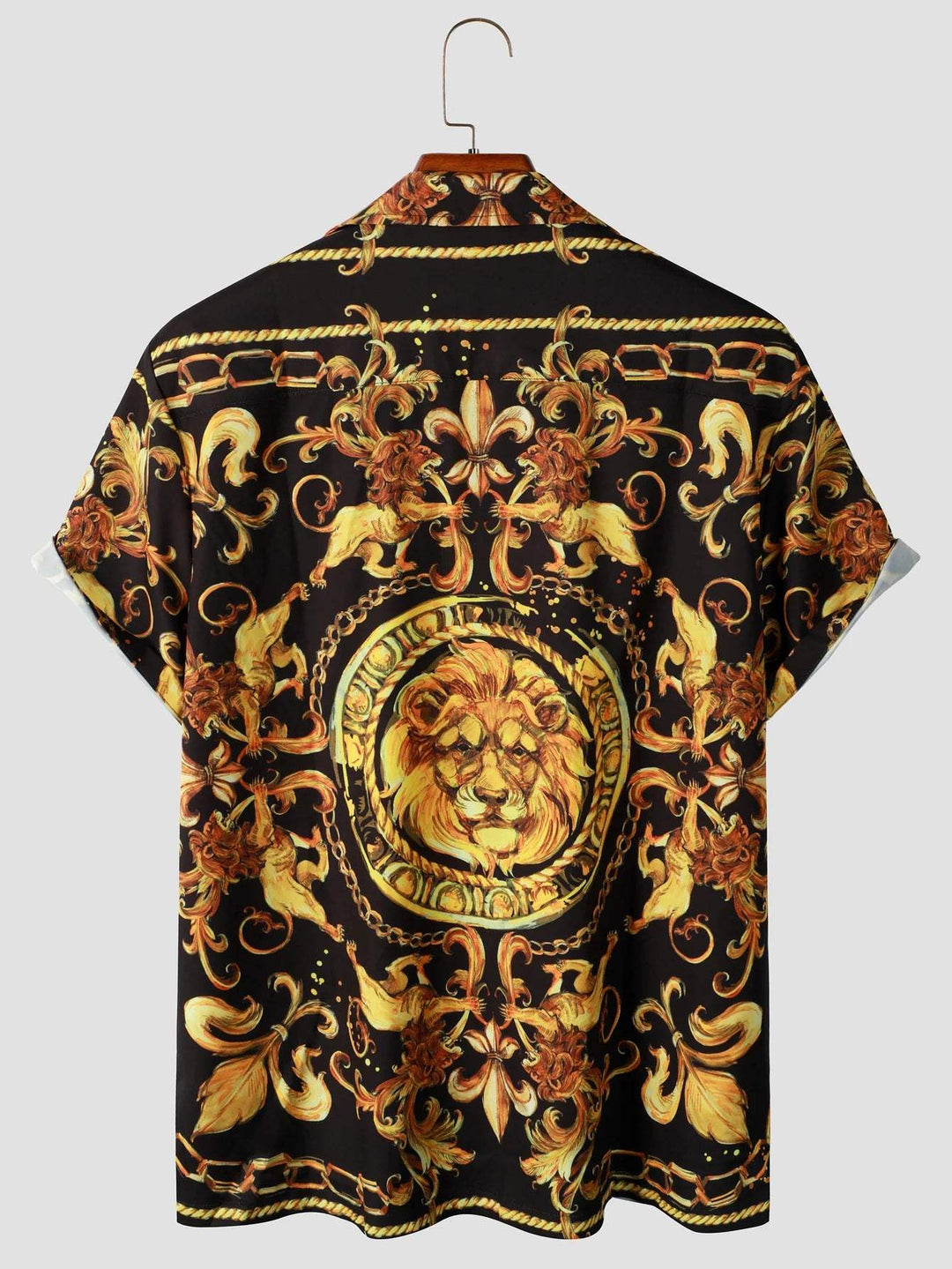 Expressive men's short-sleeved shirt with baroque pattern & lion motif – Dante-M-Nora Luxe