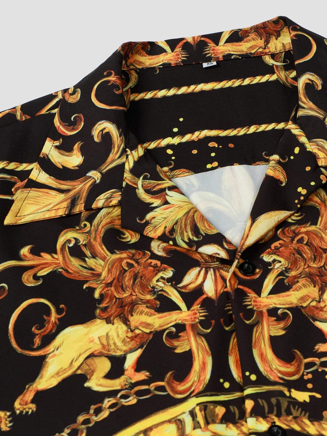 Expressive men's short-sleeved shirt with baroque pattern & lion motif – Dante-M-Nora Luxe