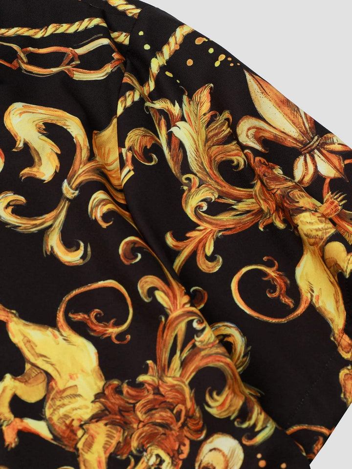Expressive men's short-sleeved shirt with baroque pattern & lion motif – Dante-M-Nora Luxe
