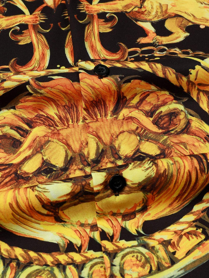 Expressive men's short-sleeved shirt with baroque pattern & lion motif – Dante-M-Nora Luxe