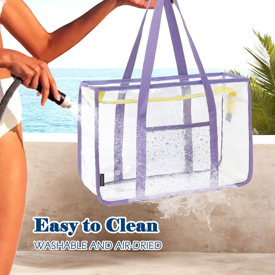 Buy 1, Get 1 FREE – Extra Large Clear Mesh Beach Tote with 8 Pockets – ClearWave