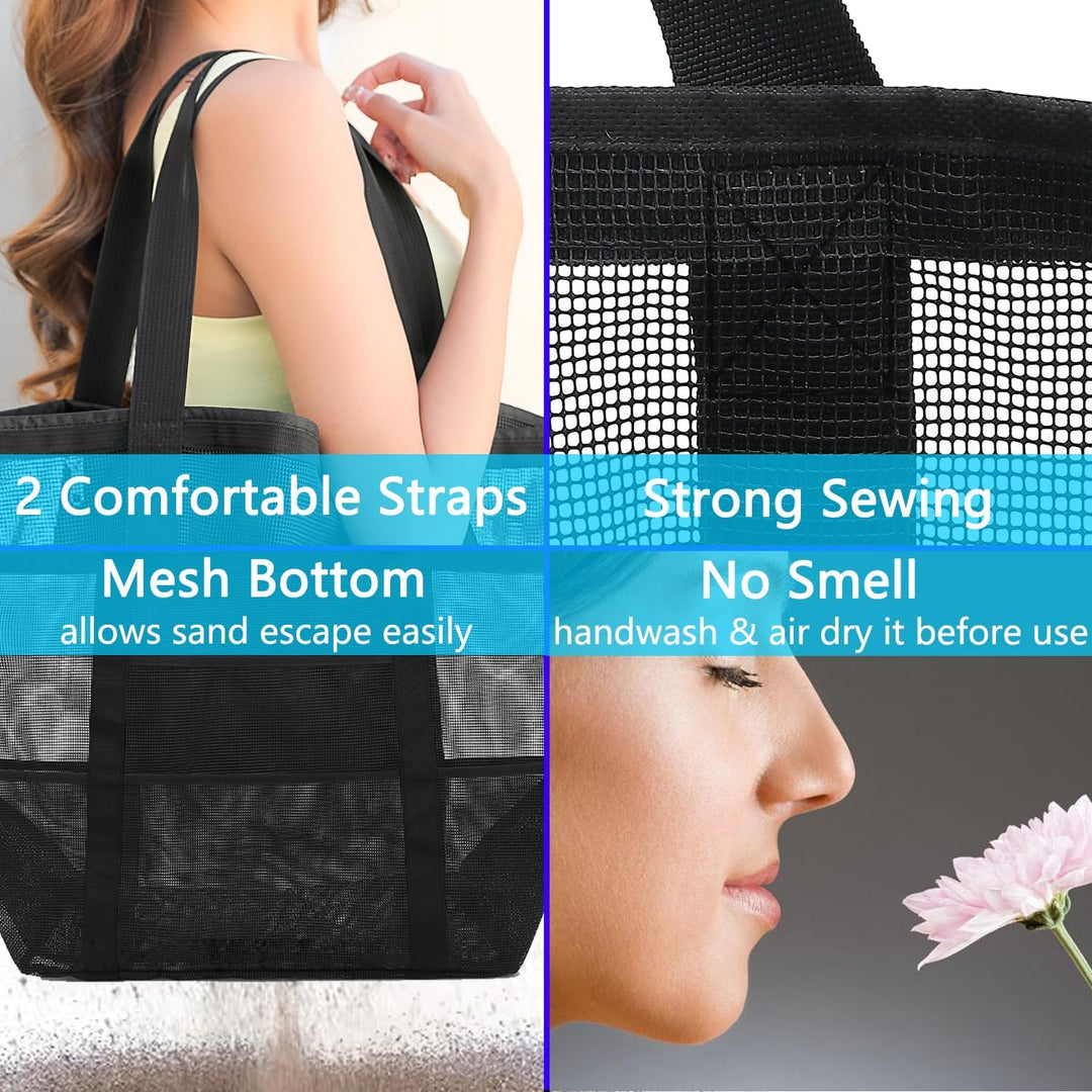 Buy 1, Get 1 FREE – Extra Large Clear Mesh Beach Tote with 8 Pockets – ClearWave