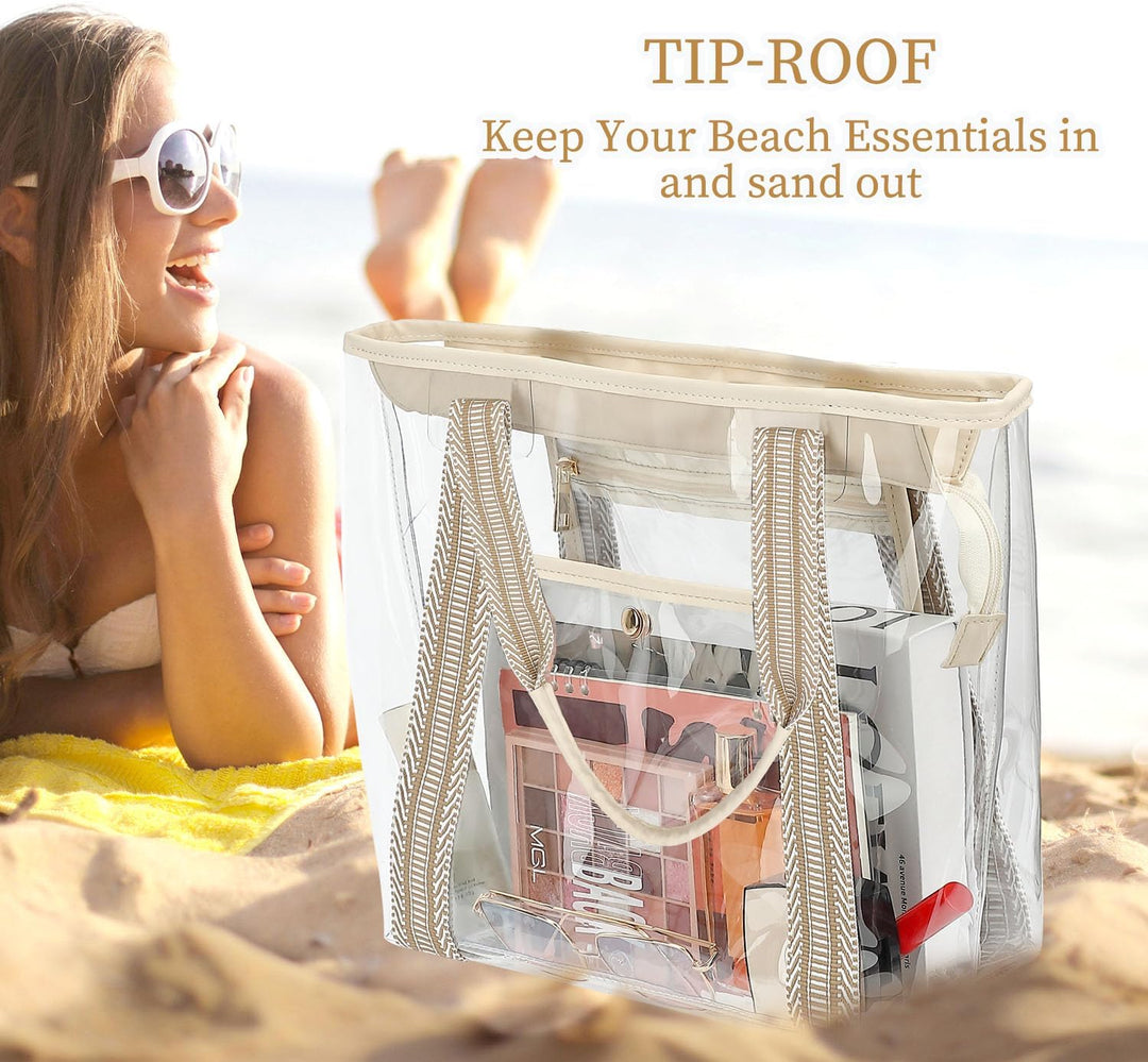 Buy 1, Get 1 FREE – Extra Large Clear Mesh Beach Tote with 8 Pockets – ClearWave