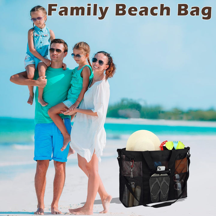 Buy 1, Get 1 FREE – Extra Large Clear Mesh Beach Tote with 8 Pockets – ClearWave