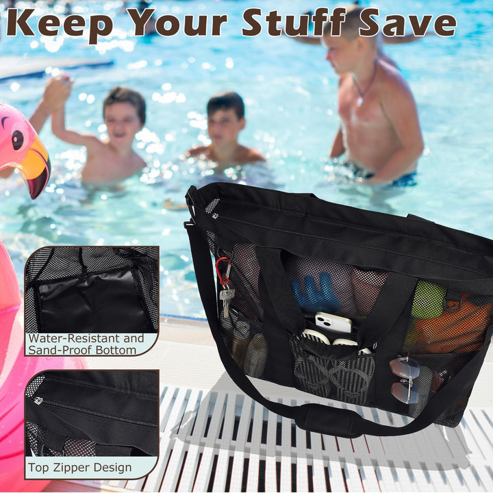 Buy 1, Get 1 FREE – Extra Large Clear Mesh Beach Tote with 8 Pockets – ClearWave