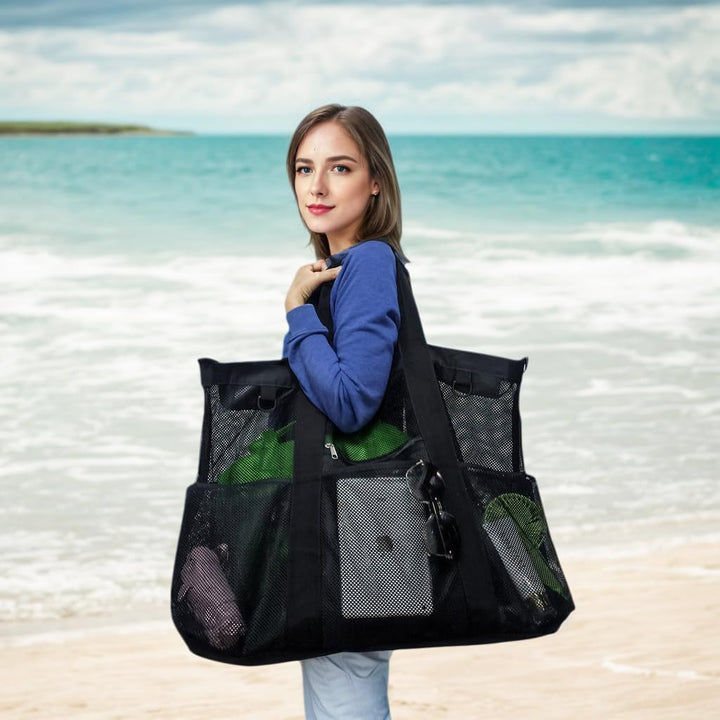 Buy 1, Get 1 FREE – Extra Large Clear Mesh Beach Tote with 8 Pockets – ClearWave