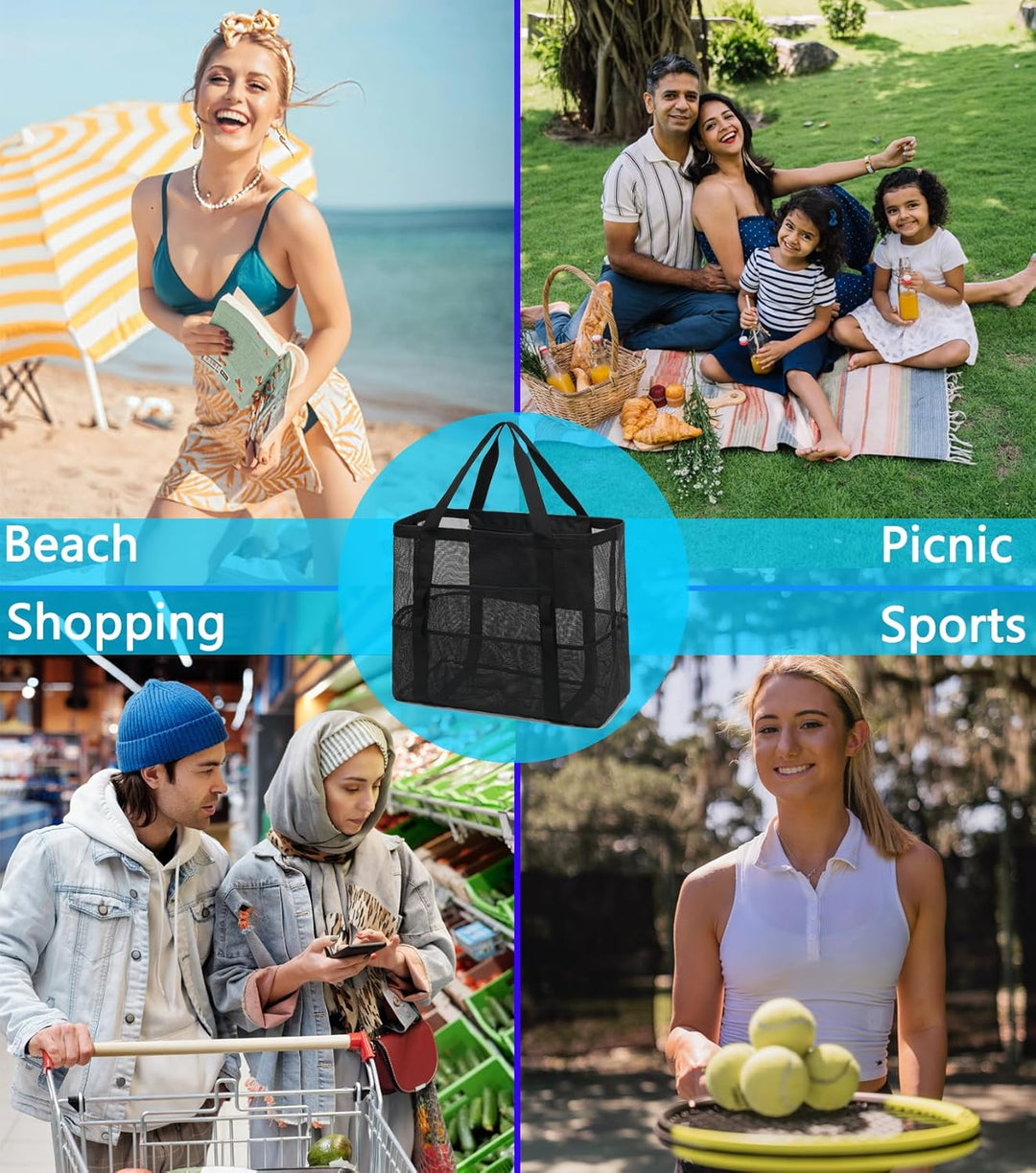 Buy 1, Get 1 FREE – Extra Large Clear Mesh Beach Tote with 8 Pockets – ClearWave