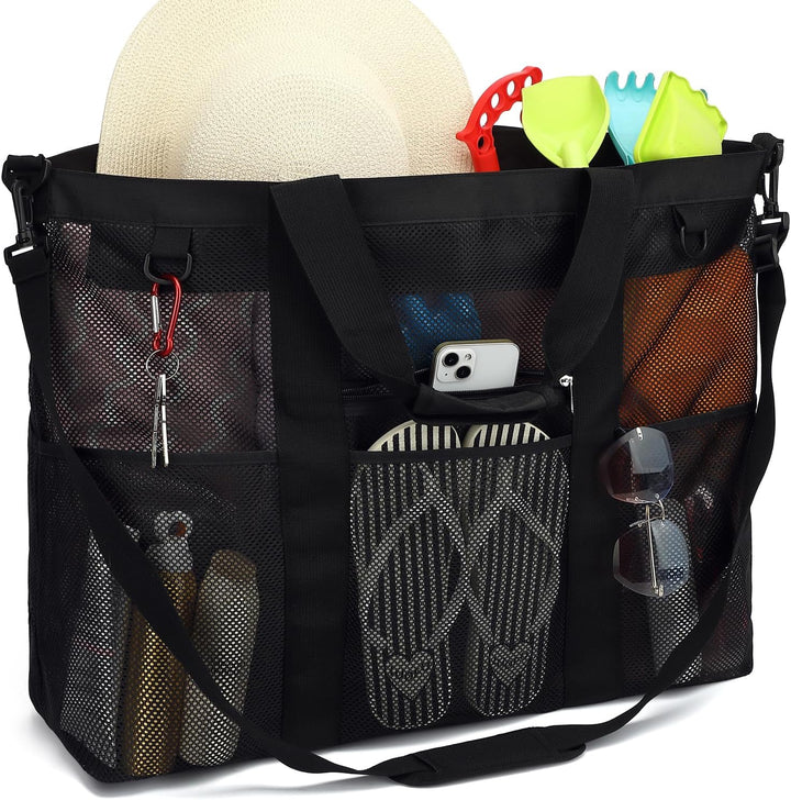 Buy 1, Get 1 FREE – Extra Large Clear Mesh Beach Tote with 8 Pockets – ClearWave