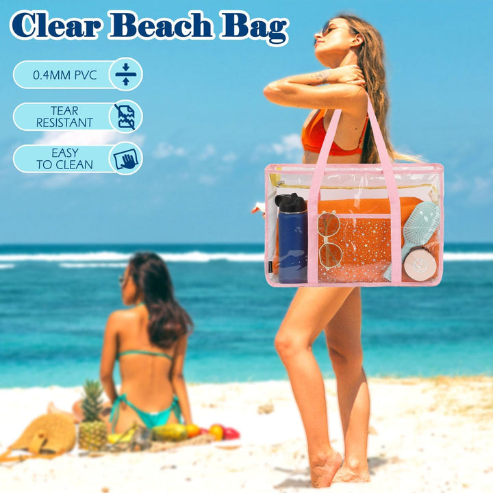 Buy 1, Get 1 FREE – Extra Large Clear Mesh Beach Tote with 8 Pockets – ClearWave