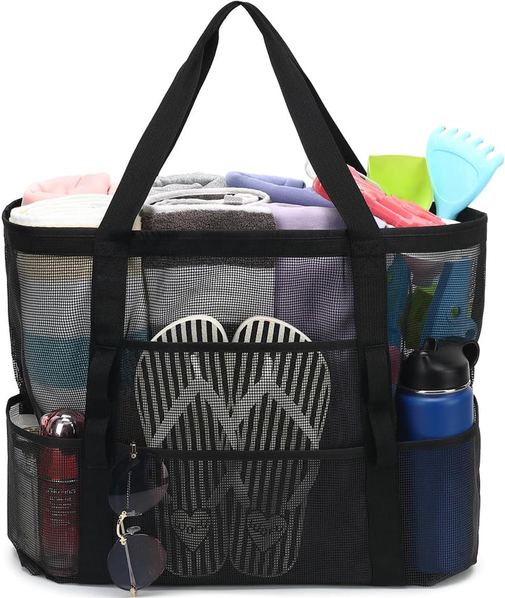 Buy 1, Get 1 FREE – Extra Large Clear Mesh Beach Tote with 8 Pockets – ClearWave