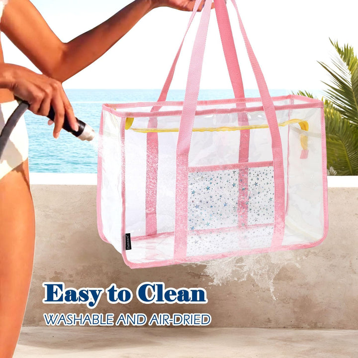 Buy 1, Get 1 FREE – Extra Large Clear Mesh Beach Tote with 8 Pockets – ClearWave