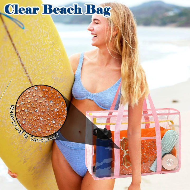 Buy 1, Get 1 FREE – Extra Large Clear Mesh Beach Tote with 8 Pockets – ClearWave
