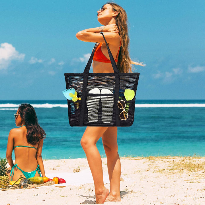 Buy 1, Get 1 FREE – Extra Large Clear Mesh Beach Tote with 8 Pockets – ClearWave