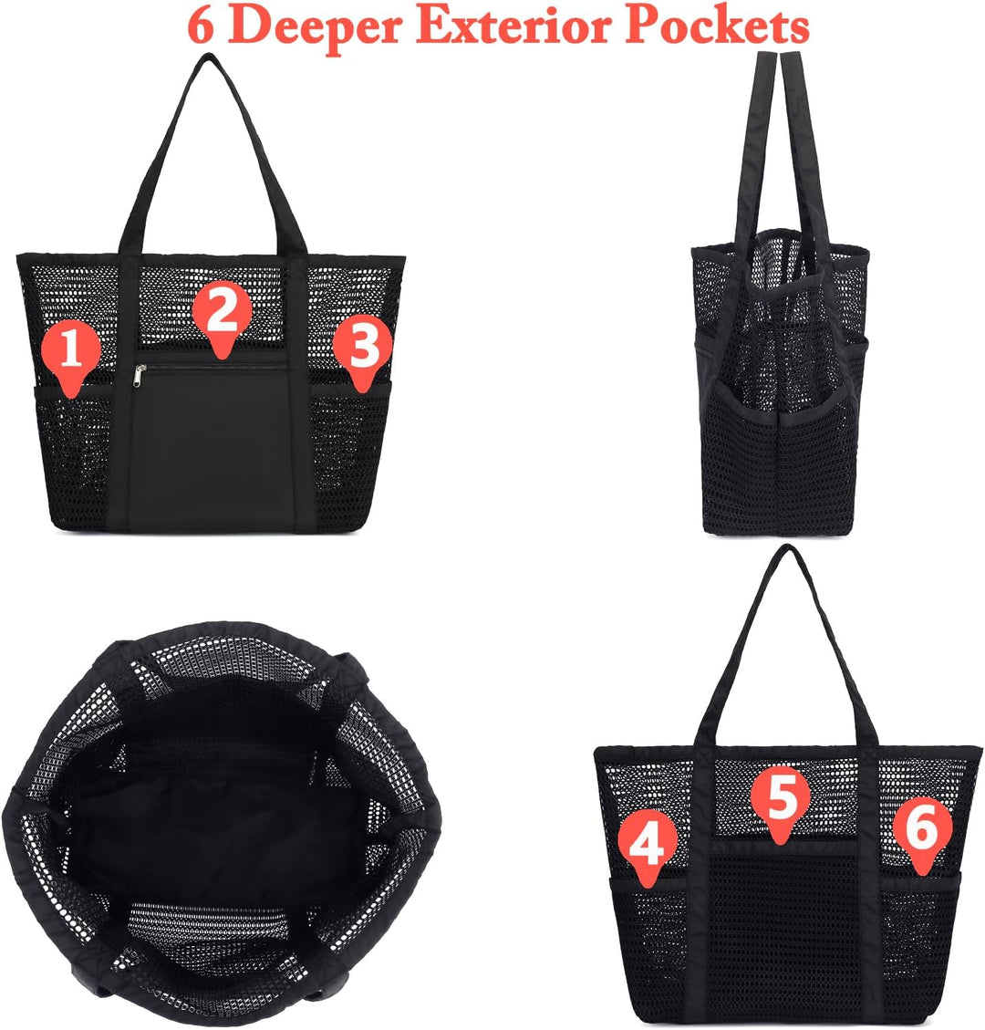 Buy 1, Get 1 FREE – Extra Large Clear Mesh Beach Tote with 8 Pockets – ClearWave