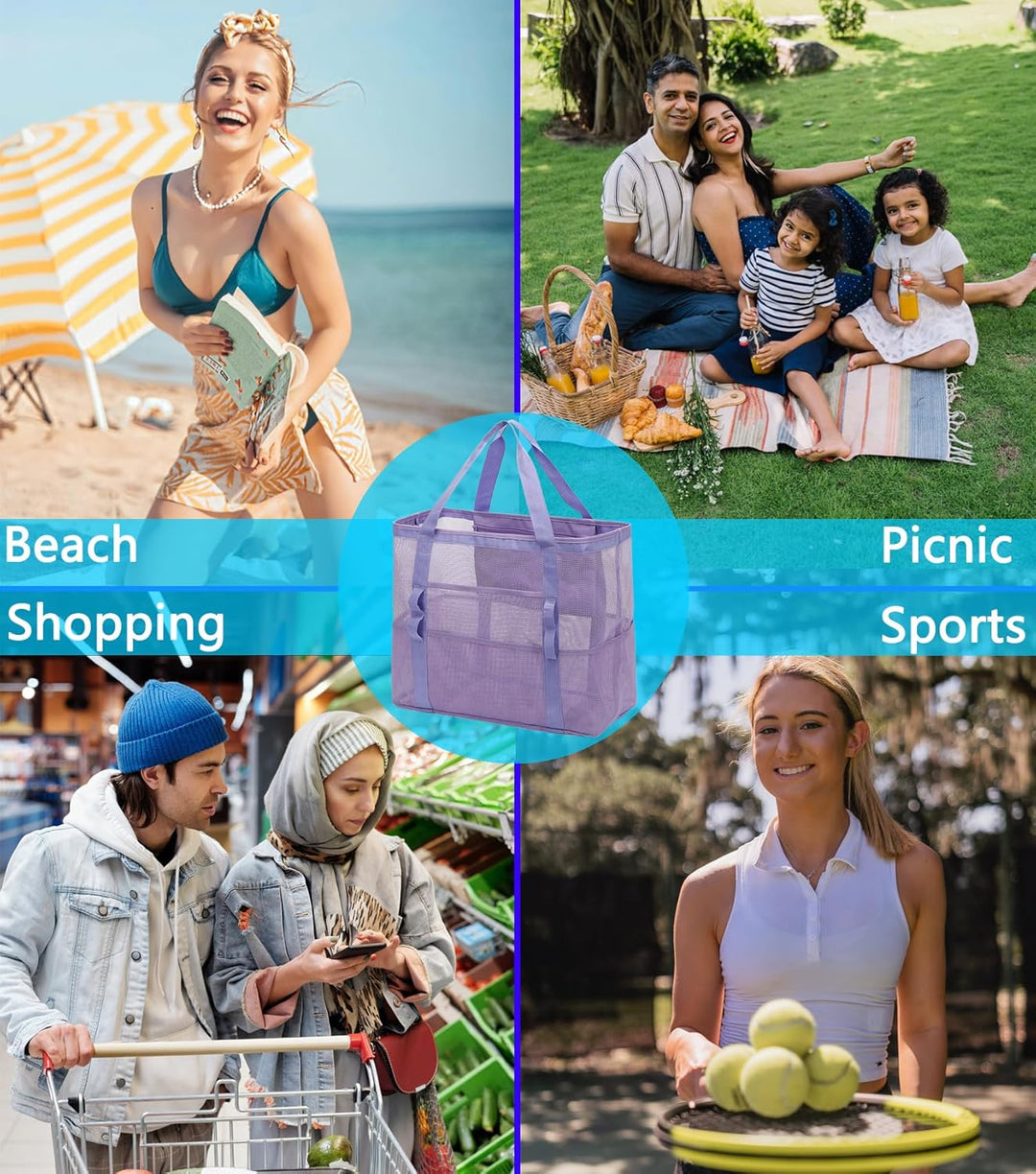 Buy 1, Get 1 FREE – Extra Large Clear Mesh Beach Tote with 8 Pockets – ClearWave