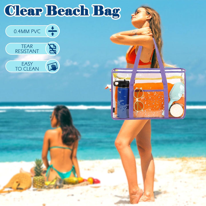 Buy 1, Get 1 FREE – Extra Large Clear Mesh Beach Tote with 8 Pockets – ClearWave