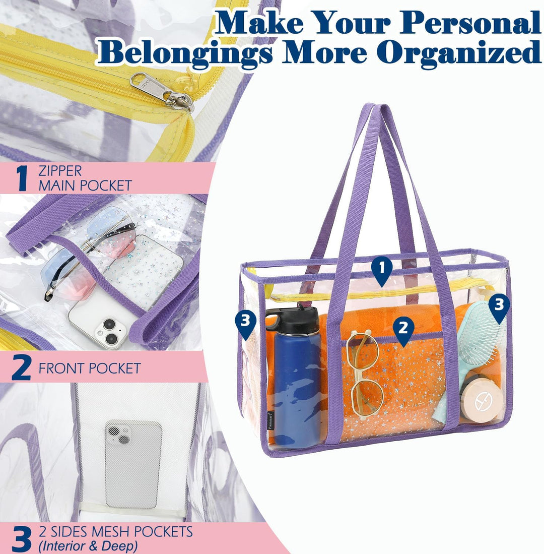 Buy 1, Get 1 FREE – Extra Large Clear Mesh Beach Tote with 8 Pockets – ClearWave