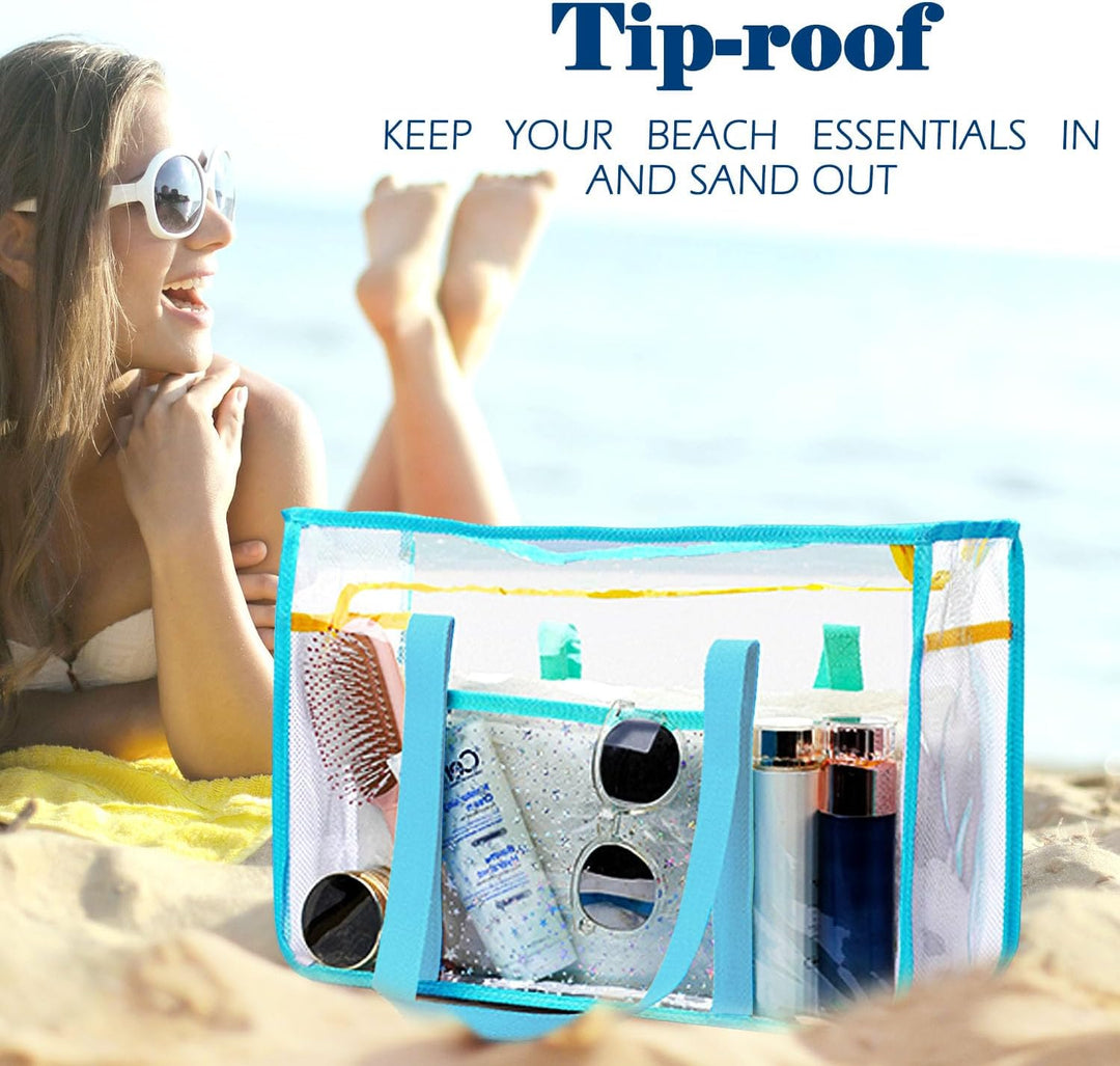 Buy 1, Get 1 FREE – Extra Large Clear Mesh Beach Tote with 8 Pockets – ClearWave