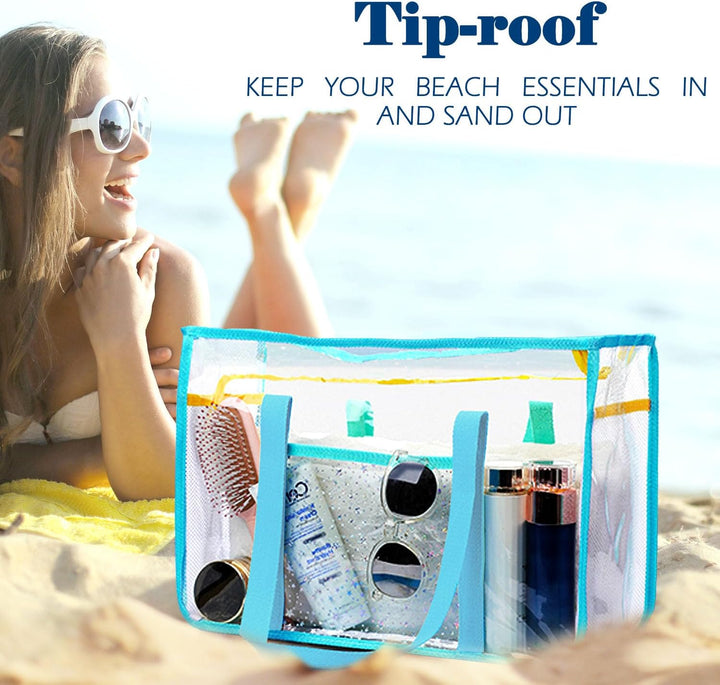 Buy 1, Get 1 FREE – Extra Large Clear Mesh Beach Tote with 8 Pockets – ClearWave
