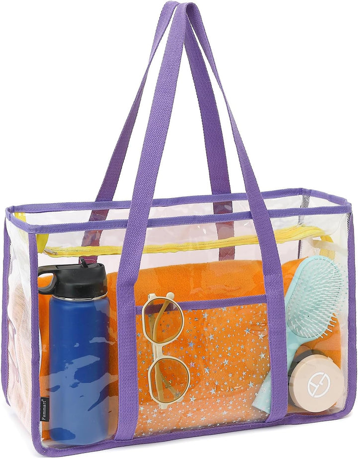 Buy 1, Get 1 FREE – Extra Large Clear Mesh Beach Tote with 8 Pockets – ClearWave