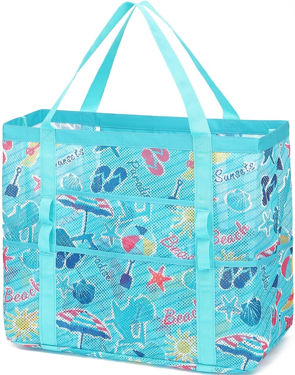 Buy 1, Get 1 FREE – Extra Large Clear Mesh Beach Tote with 8 Pockets – ClearWave