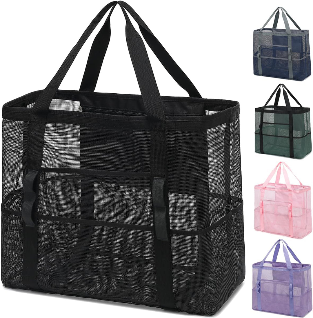 Buy 1, Get 1 FREE – Extra Large Clear Mesh Beach Tote with 8 Pockets – ClearWave