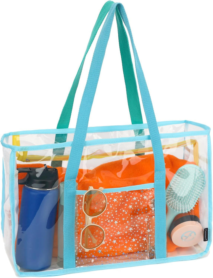 Buy 1, Get 1 FREE – Extra Large Clear Mesh Beach Tote with 8 Pockets – ClearWave