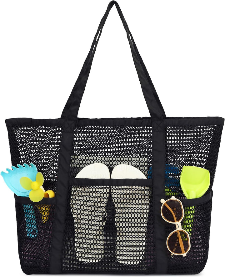 Buy 1, Get 1 FREE – Extra Large Clear Mesh Beach Tote with 8 Pockets – ClearWave