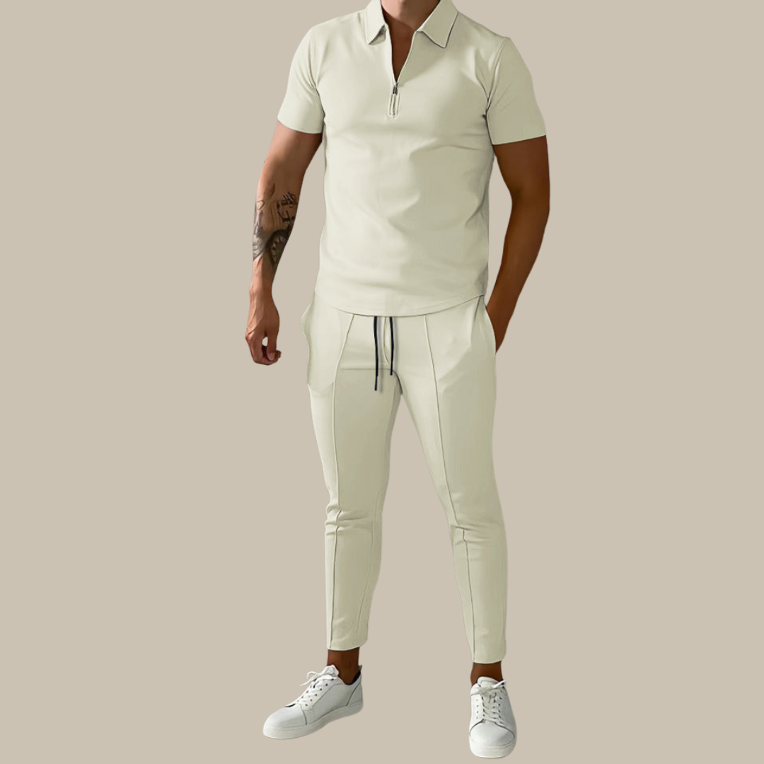 Fashionable 2-Piece Men's Set | Nova Polo and Trousers-Black-S-Nora Luxe