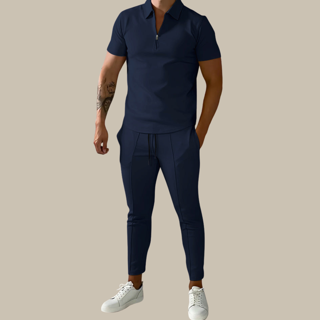 Fashionable 2-Piece Men's Set | Nova Polo and Trousers-Blue-S-Nora Luxe