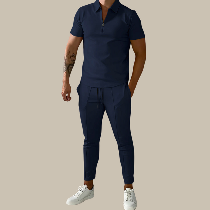 Fashionable 2-Piece Men's Set | Nova Polo and Trousers-Blue-S-Nora Luxe