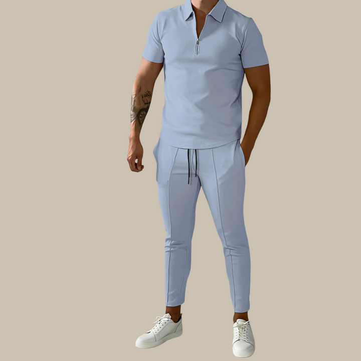 Fashionable 2-Piece Men's Set | Nova Polo and Trousers-Light blue-S-Nora Luxe