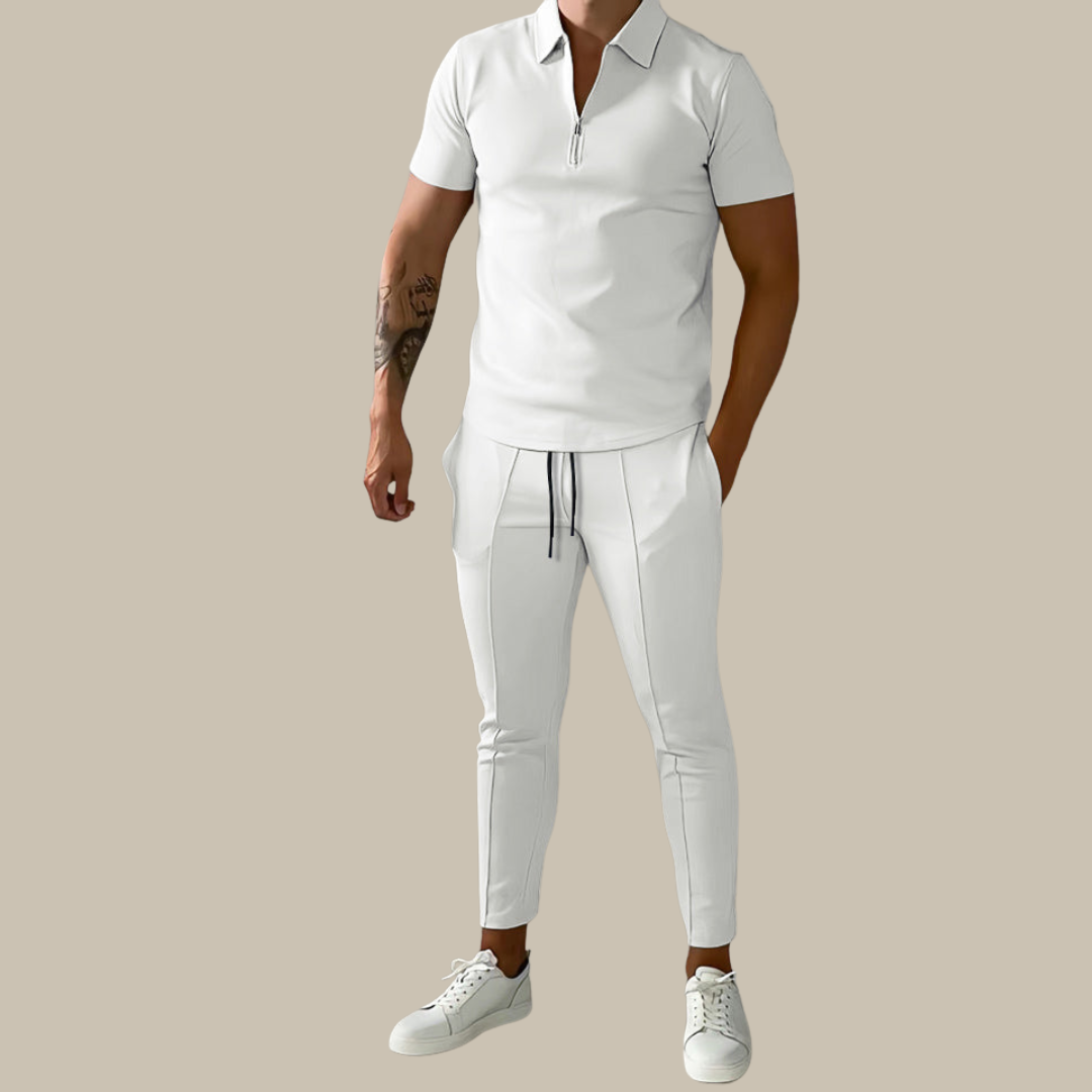 Fashionable 2-Piece Men's Set | Nova Polo and Trousers-White-S-Nora Luxe