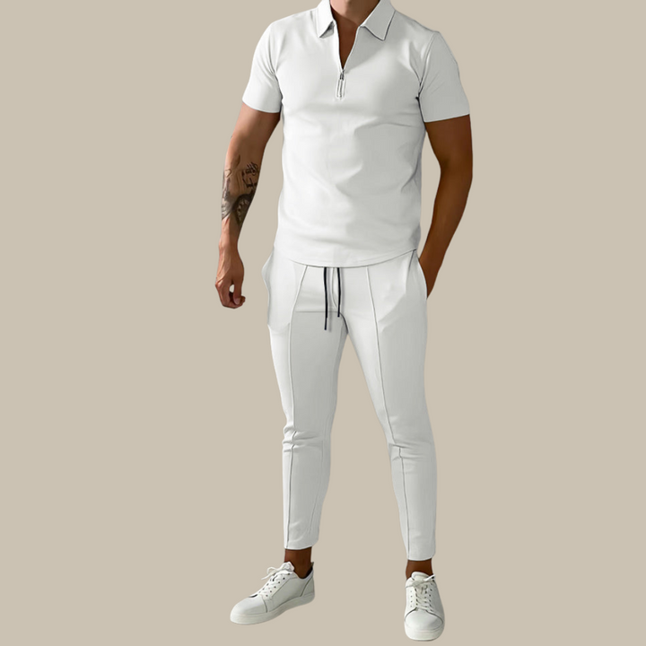 Fashionable 2-Piece Men's Set | Nova Polo and Trousers-White-S-Nora Luxe