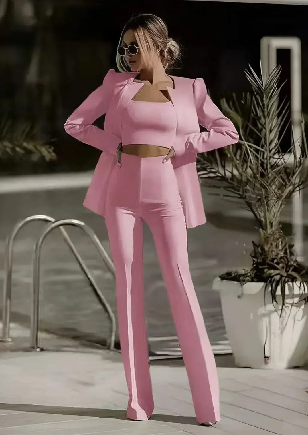 Fashionable 3-piece set with blazer, top and skirt – Jamalia-White-S-Nora Luxe